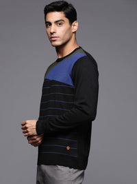 Raymond Men Navy Blue Striped Pullover