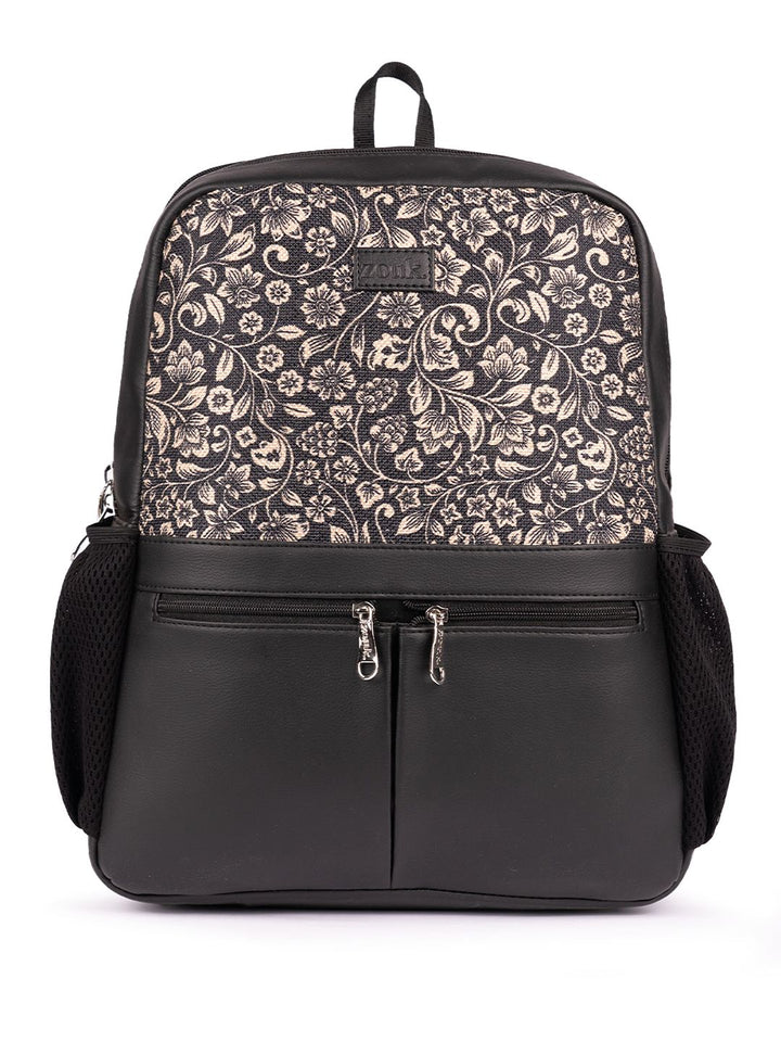 ZOUK Women Floral Printed Vegan Leather Backpack With Compression Straps-Up to 16 inch