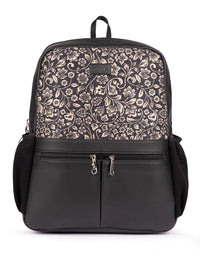 ZOUK Women Floral Printed Vegan Leather Backpack With Compression Straps-Up to 16 inch