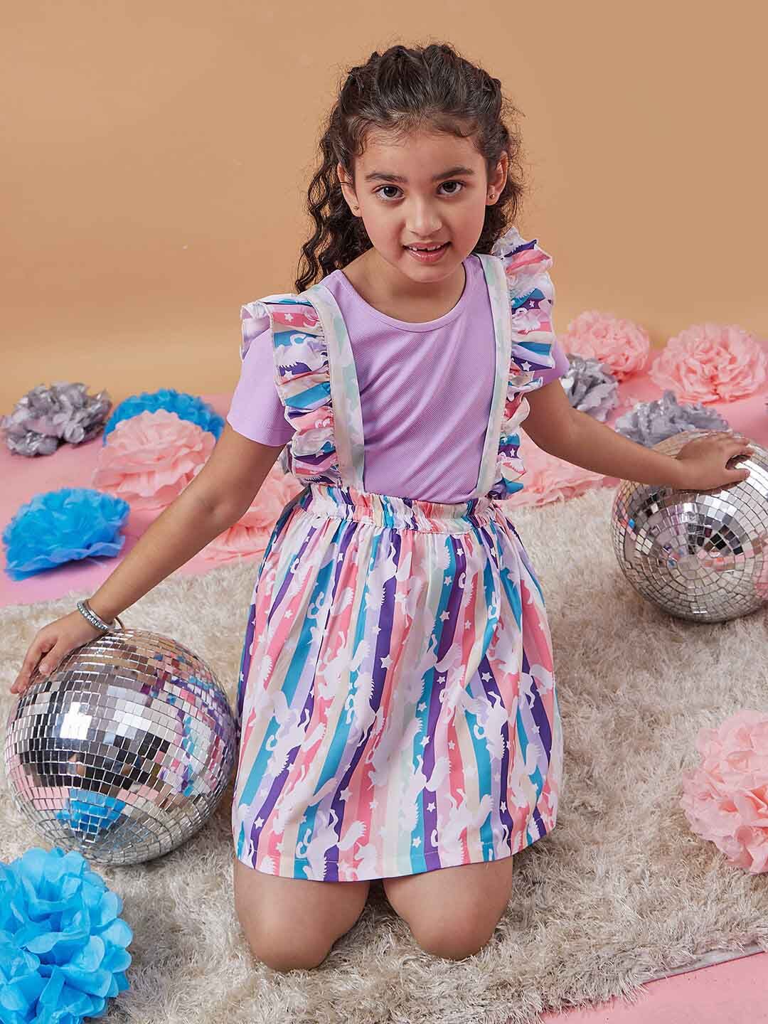 pspeaches Girls Abstract Printed T-shirt with Skirt