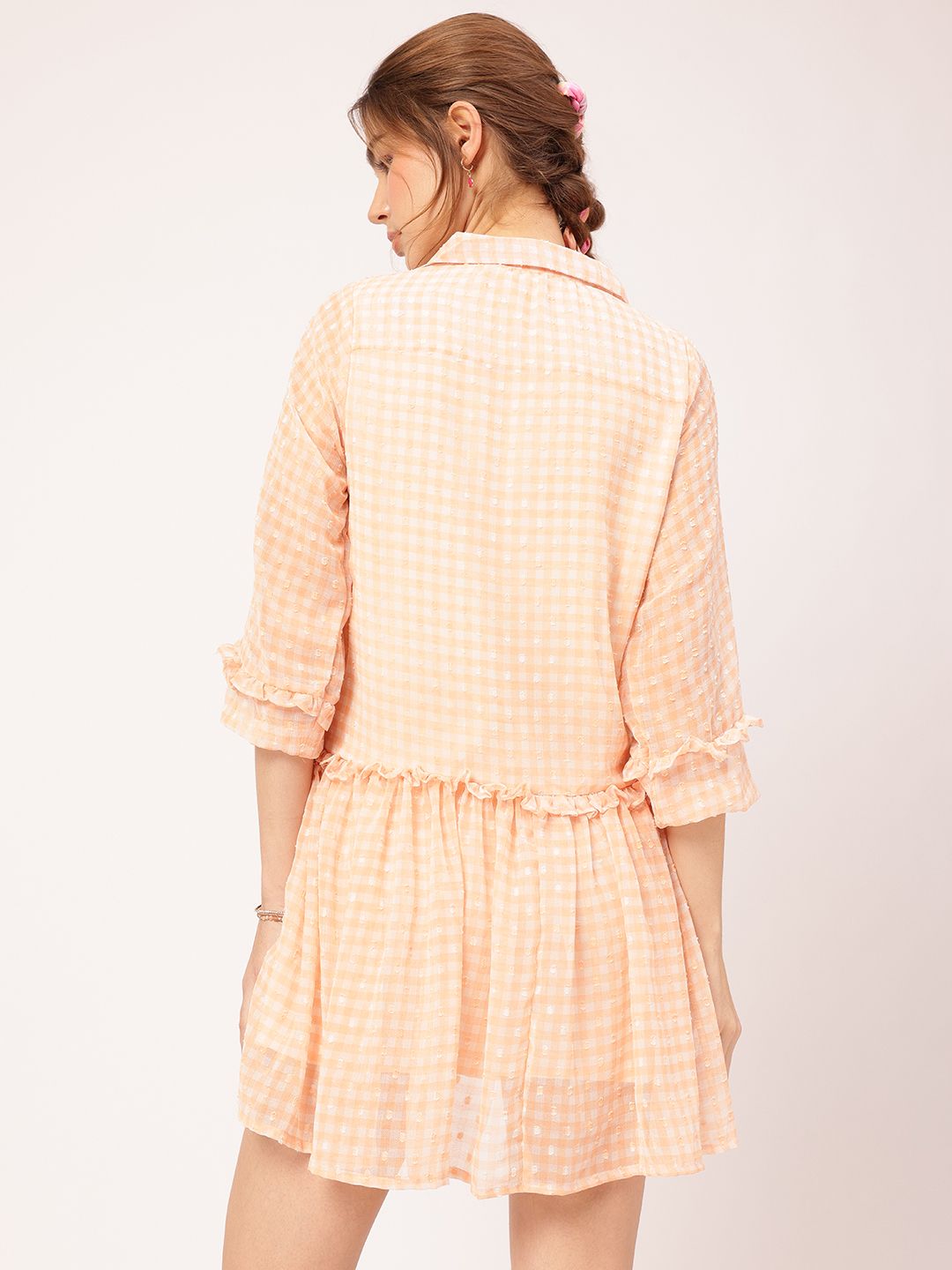 DressBerry Sunset Romance Ruffled Dobby Detail Shirt Mini Dress
