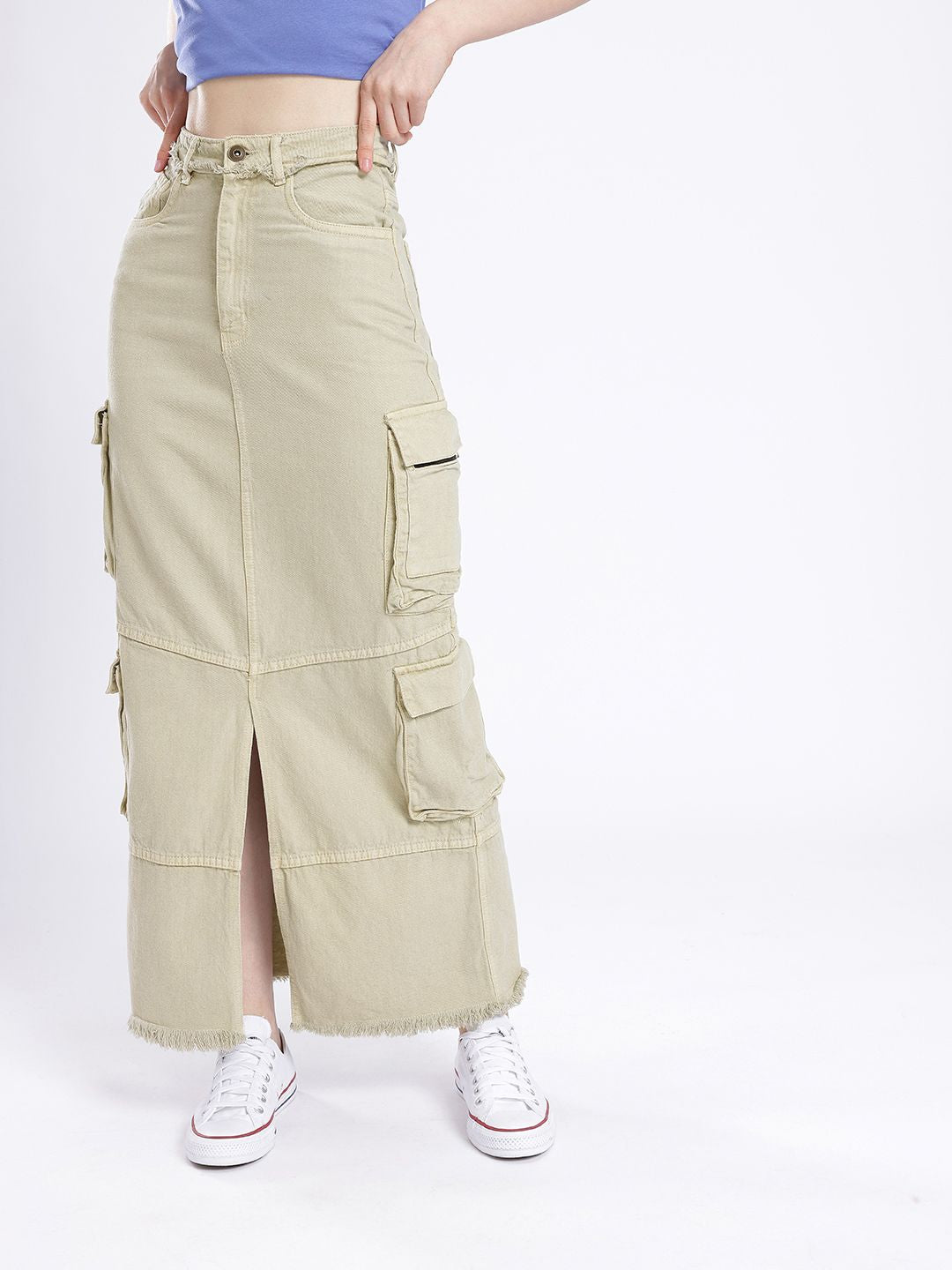 DressBerry Versatile Vogue Cargo Style Denim Maxi Skirt