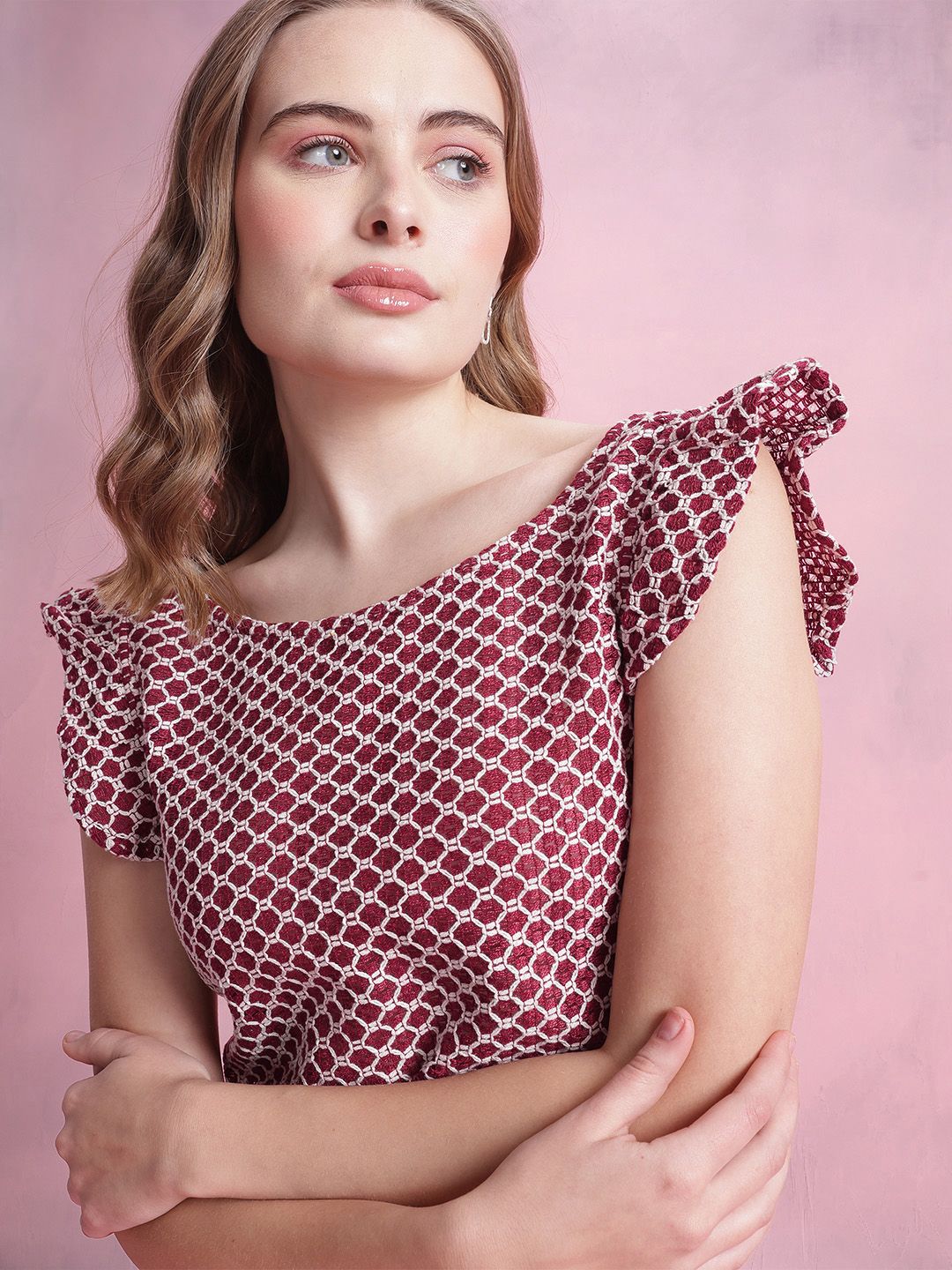 DressBerry Flutter Sleeve Crochet A-Line Mini Dress