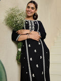Indo Era Floral Embroidered Round Neck Straight Kurta