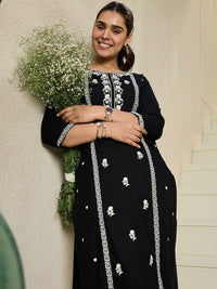 Indo Era Floral Embroidered Round Neck Straight Kurta