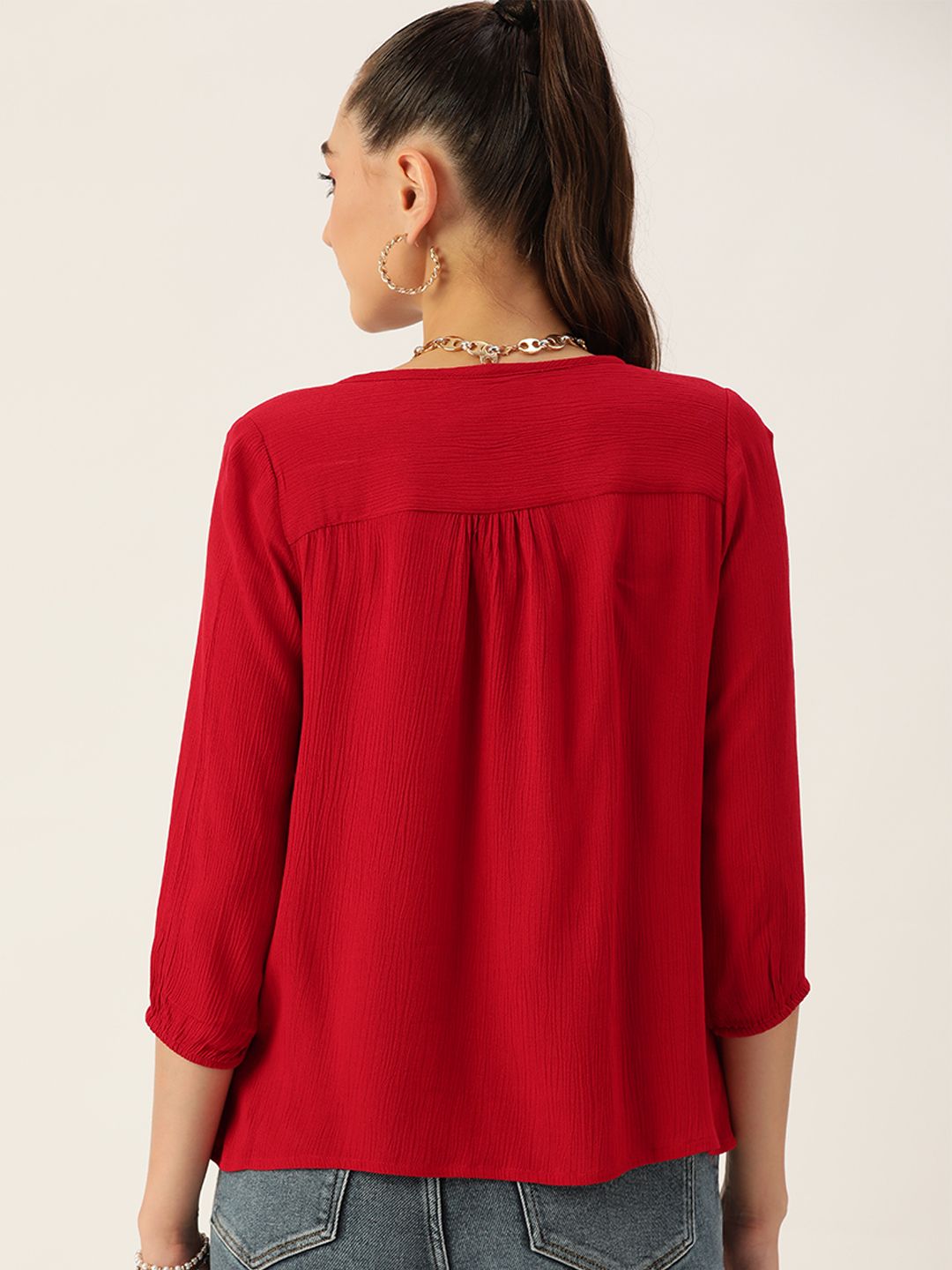 DressBerry Red Keyhole Neck Woven Top