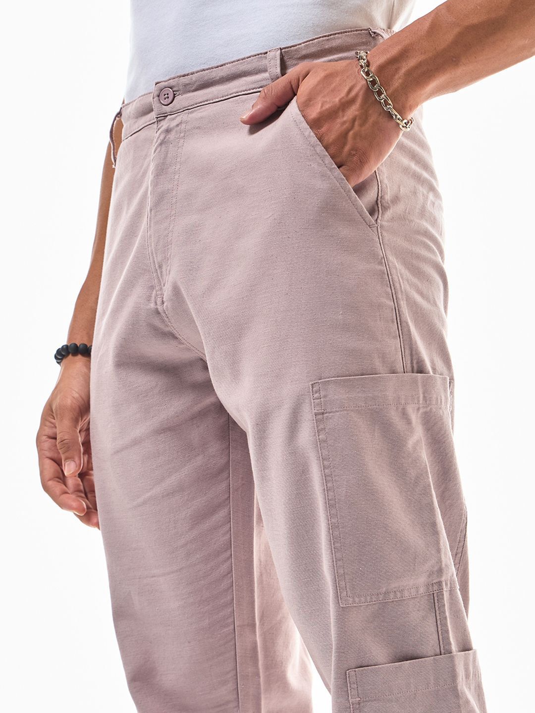 Bewakoof Men's Mauve Cargo Linen Pants