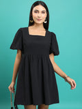 Tokyo Talkies Square Neck Puff Sleeve Gathered Fit & Flare Dress