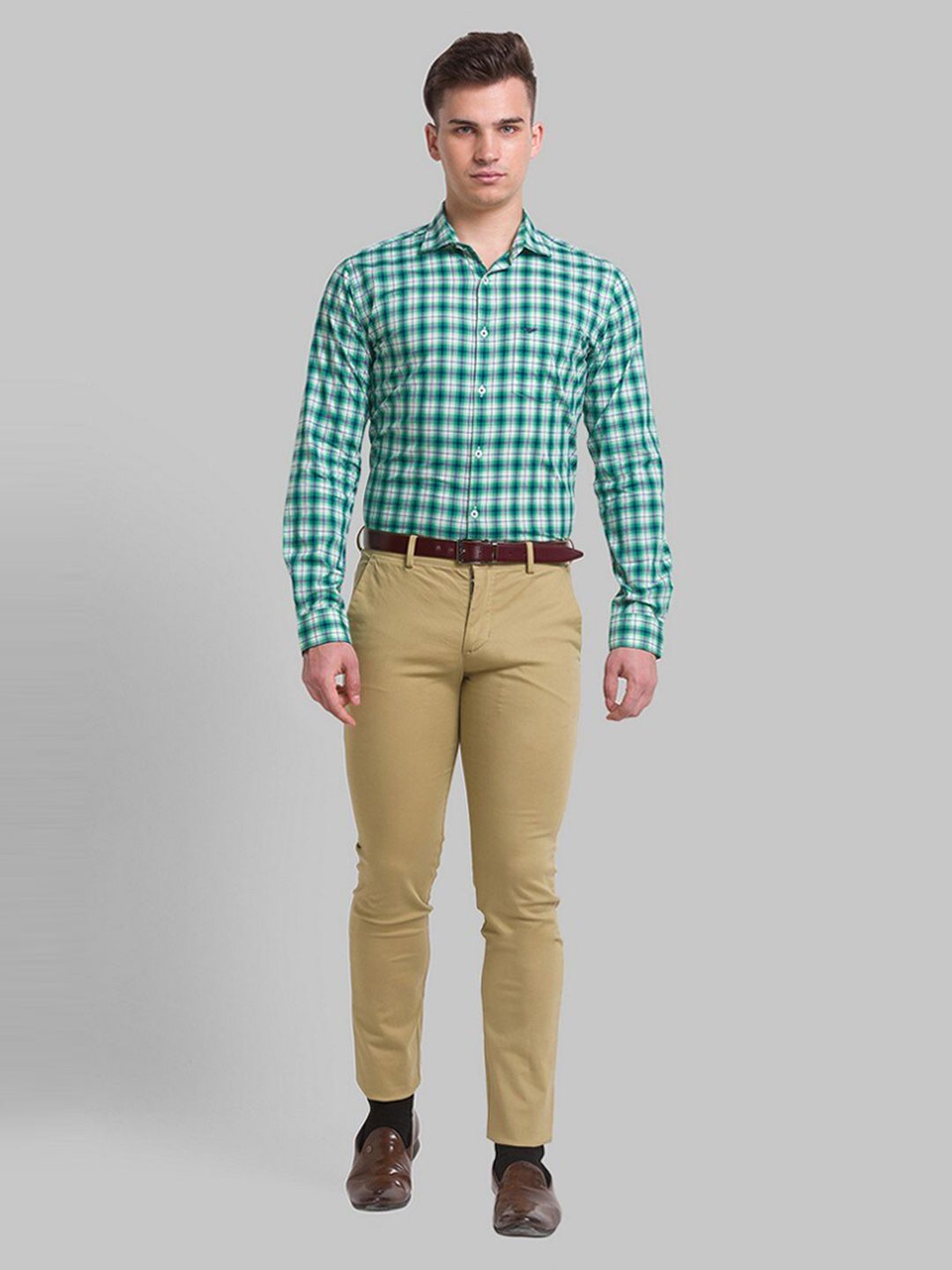 Park Avenue Men Green Slim Fit Gingham Checks Casual Organic cotton Shirt