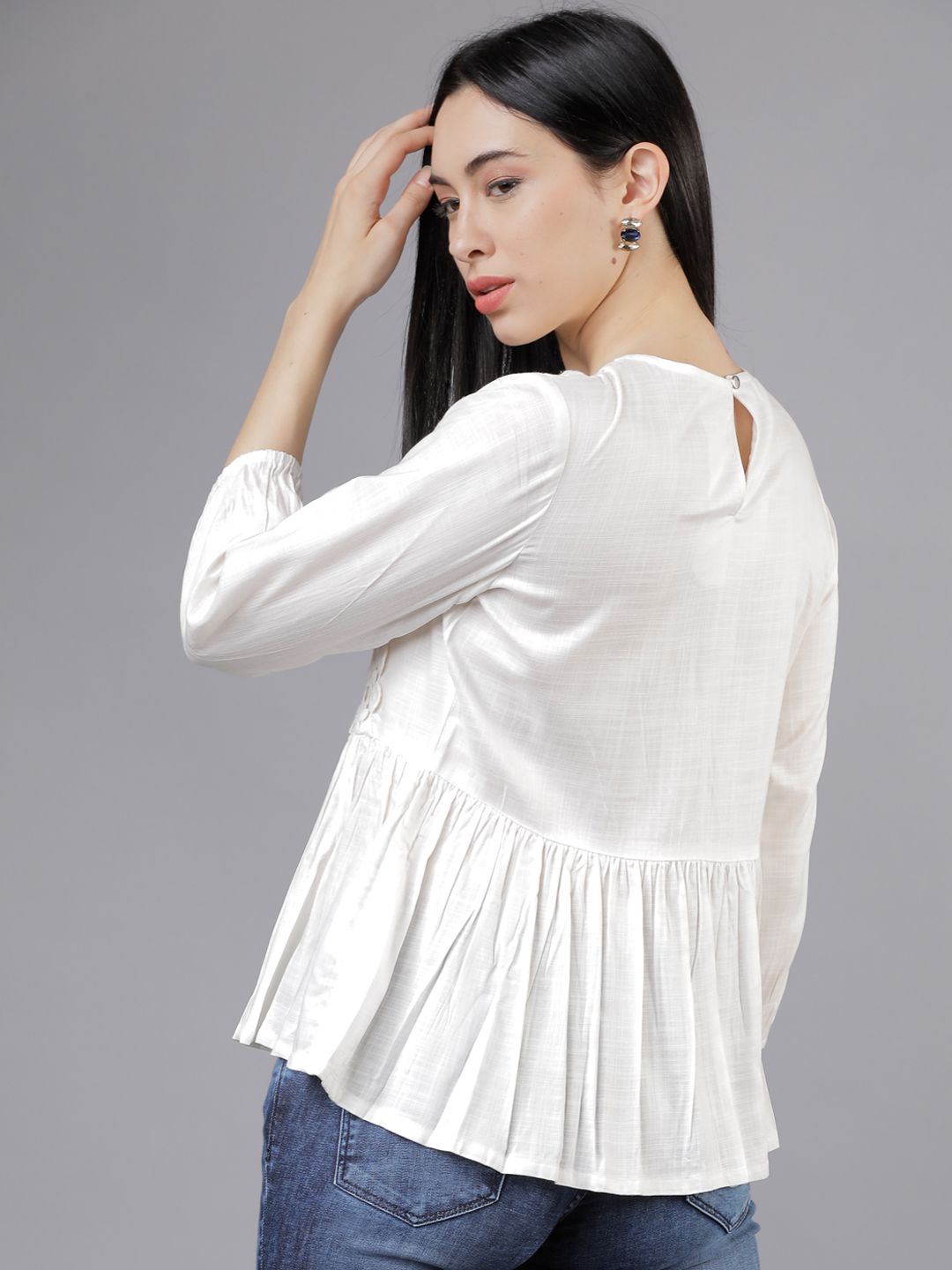 Tokyo Talkies Women White Solid Peplum Top