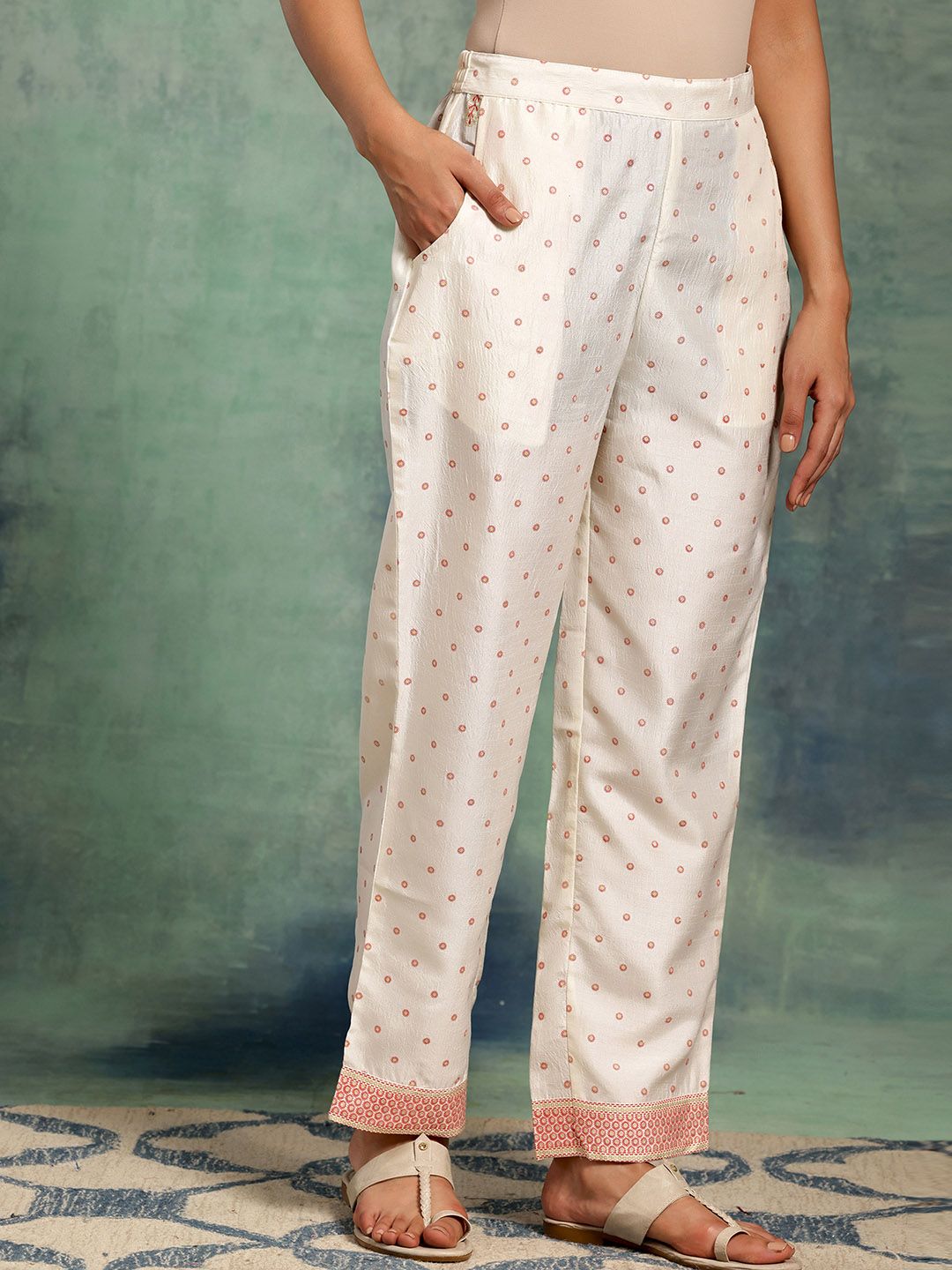 Libas White Floral Printed Thread Work Straight Kurta With Palazzos & Dupatta