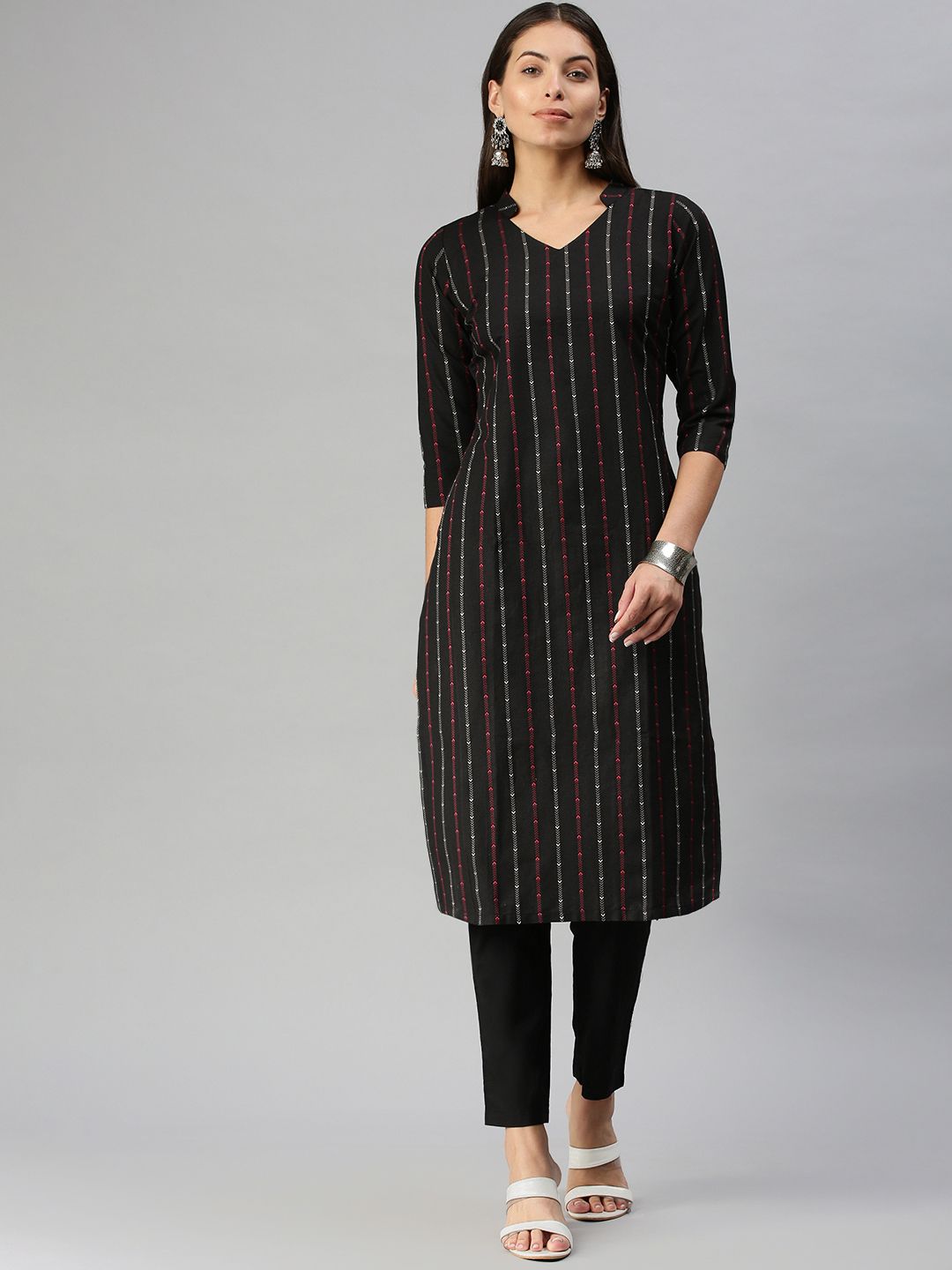 KALINI Women Black Pure Cotton Kurta with Trousers
