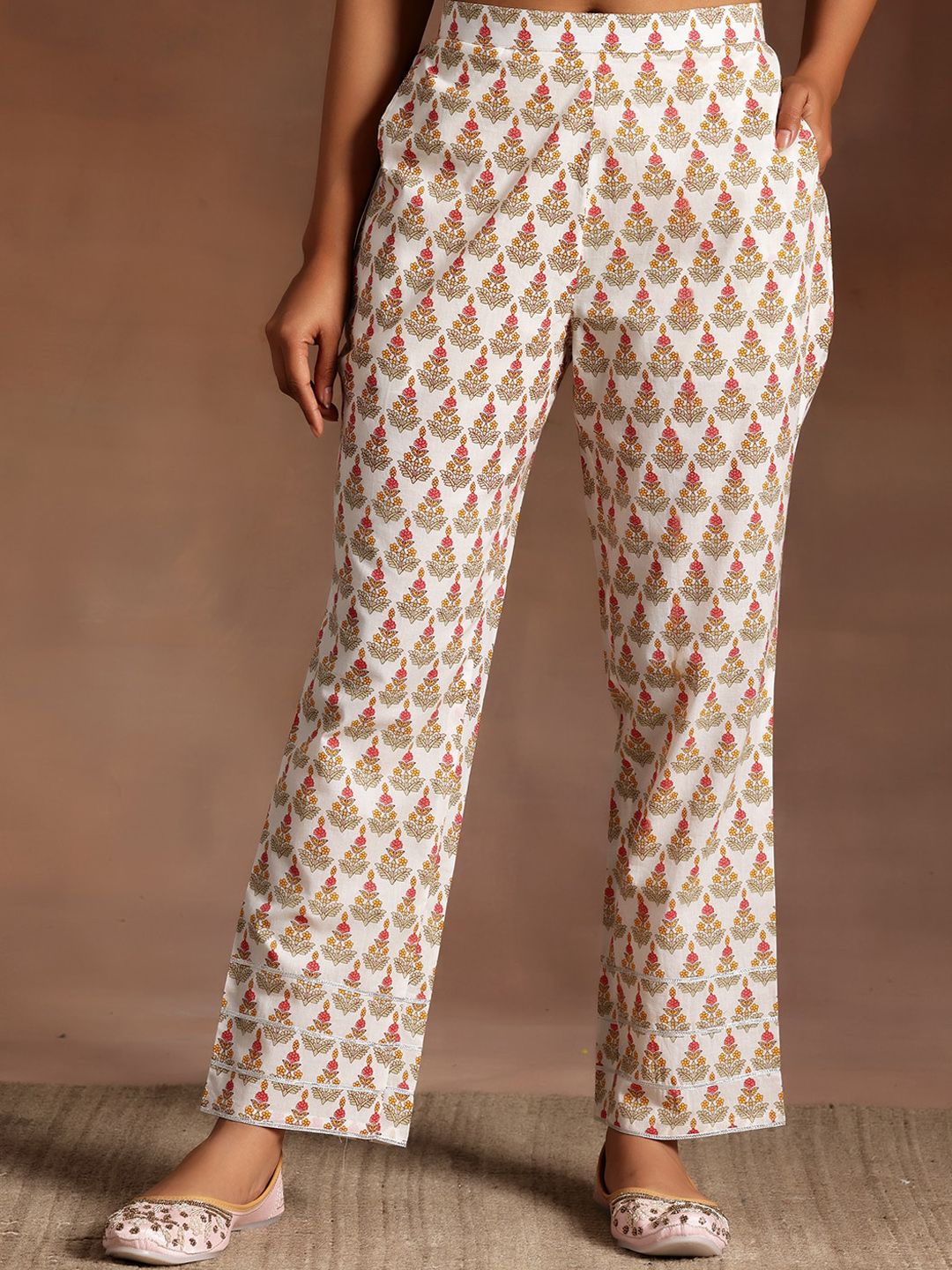 Libas Floral Printed Regular Gotta Patti Pure Cotton Kurta with Palazzo & Dupatta