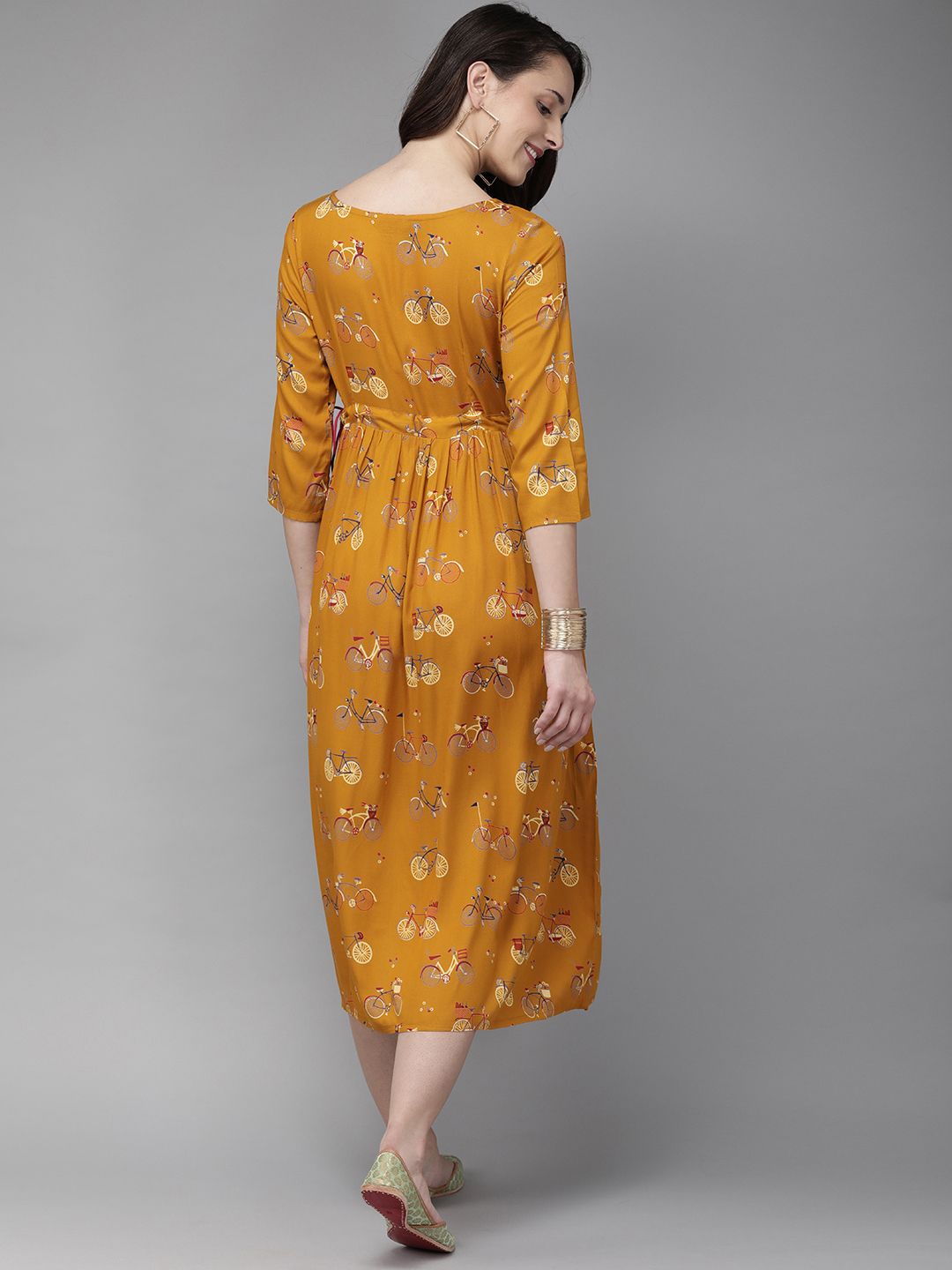 Anouk Women Mustard Yellow Printed A-Line Kurta