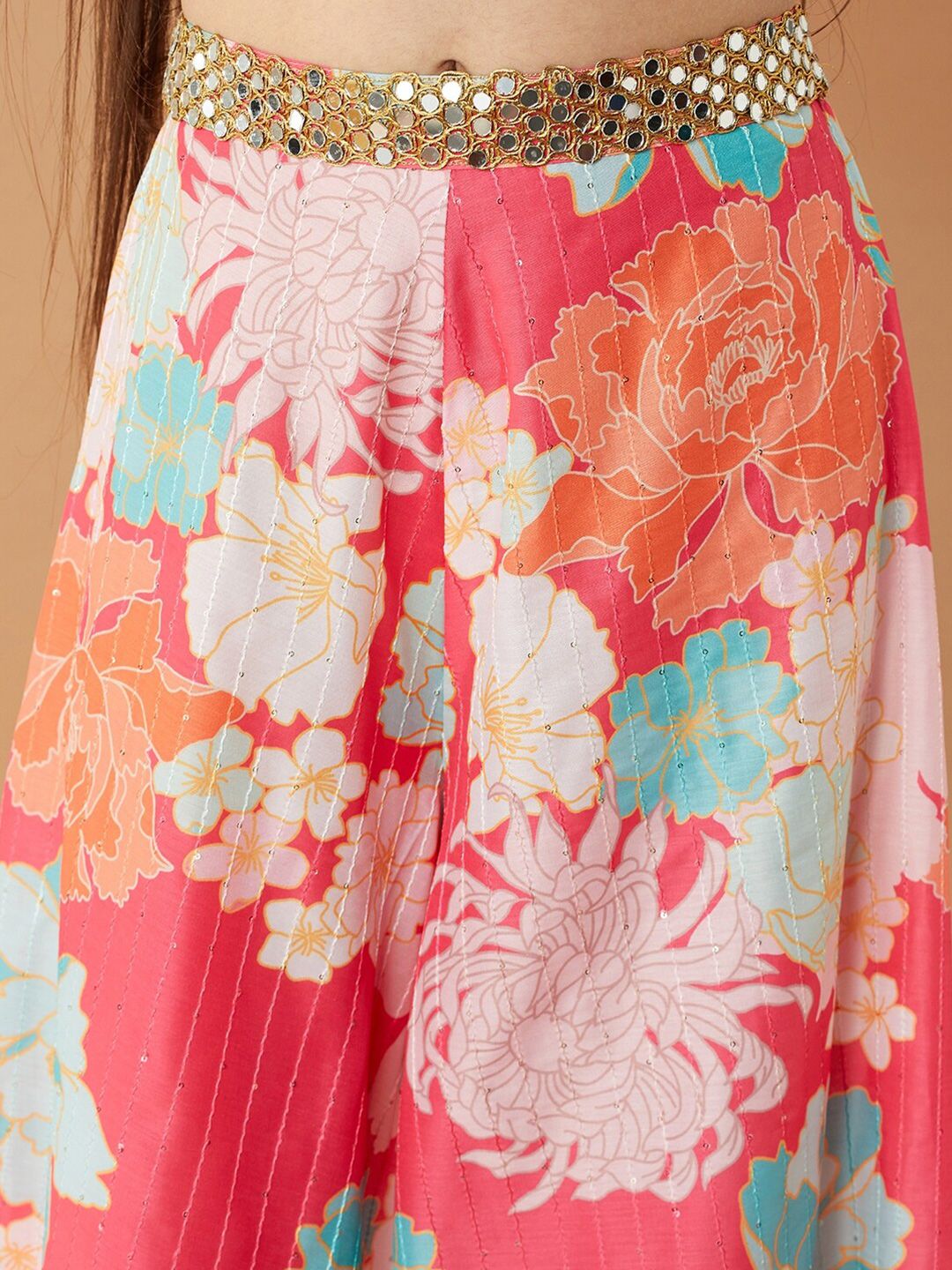 pspeaches Girls Floral Printed Pure Cotton Top with Palazzos