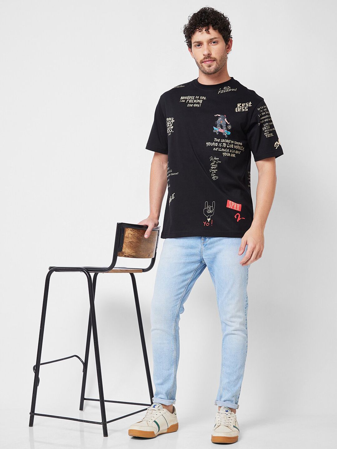 SPYKAR Round Neck Short Sleeves Printed Cotton T-shirt