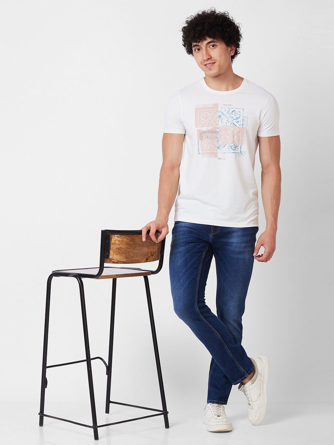 SPYKAR Round Neck Short Sleeves Printed Slim Fit Cotton T-shirt