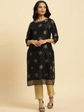 W Black Ethnic Motifs Printed Sequinned Straight Kurta