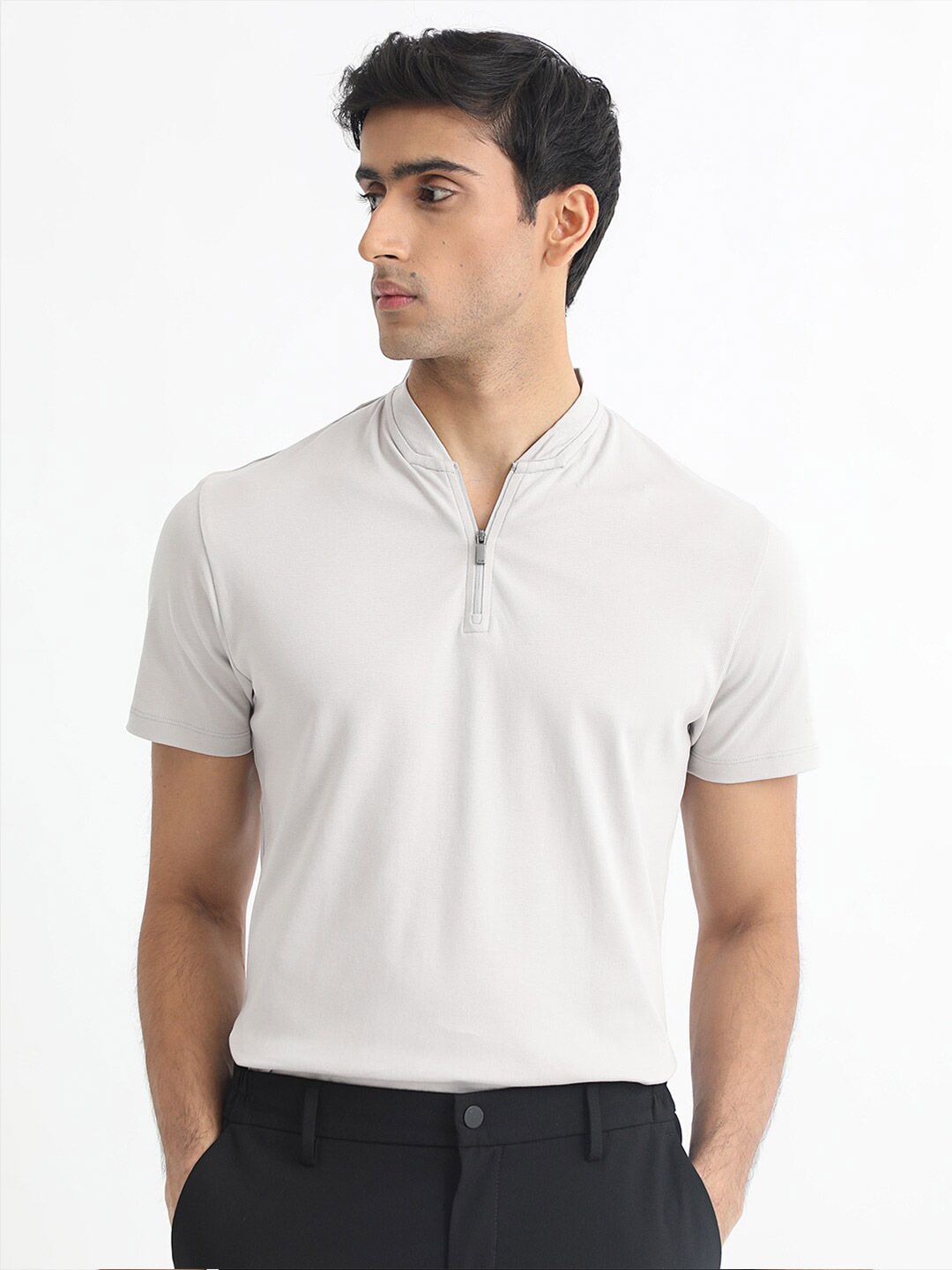 RARE RABBIT Men Rings-4 Slim Fit Solid Polo Collar T-Shirt