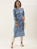 Anouk Women Blue & White Ethnic Motifs Printed Kurta