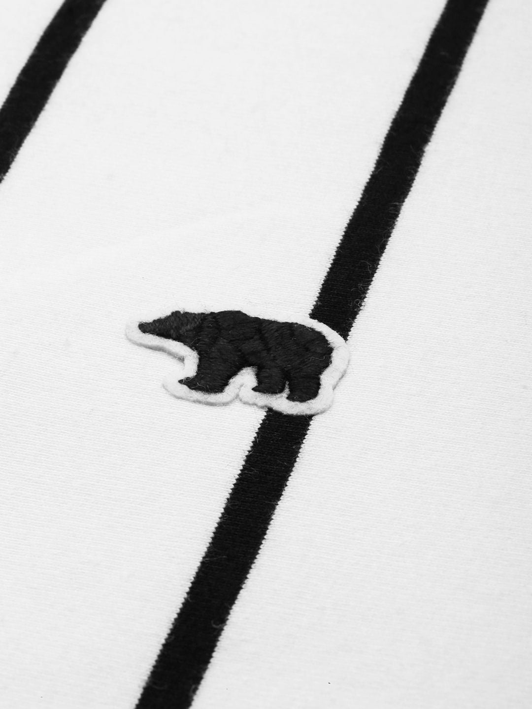 THE BEAR HOUSE Men White Black Striped Polo Collar Slim Fit Pure Cotton T-shirt