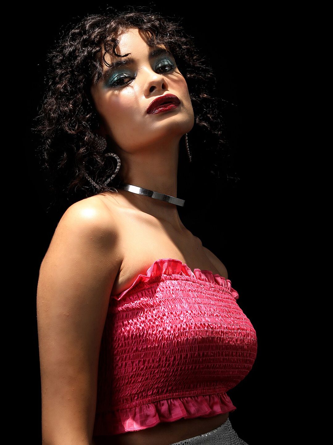 Tokyo Talkies Smocked Tube Top With Drop Shoulder Sleeves Shirt