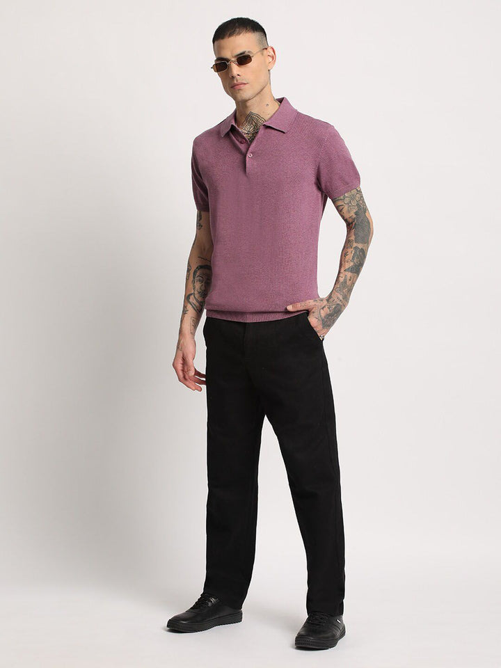 THE BEAR HOUSE Men Solid Regular Fit Cotton Polo Collar T-Shirt