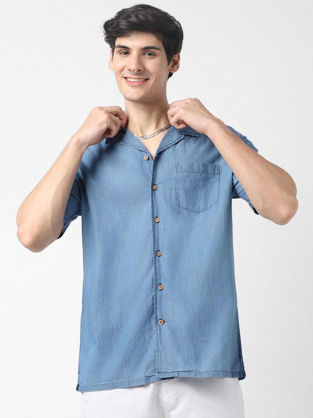 VASTRADO Cuban Collar Cotton Oversized Casual Shirt