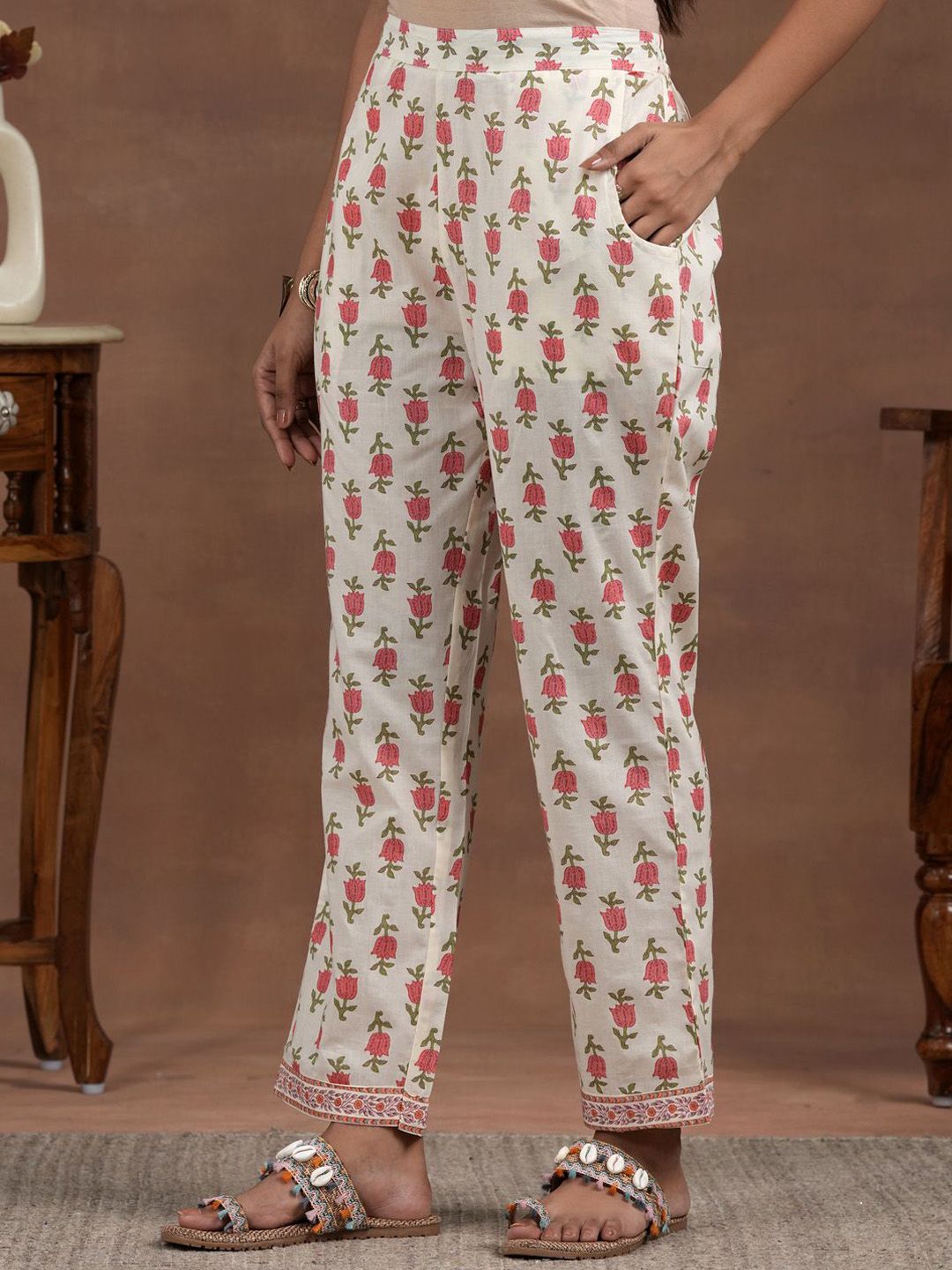 Libas Women Ethnic Motifs Printed Regular Mirror Work Pure Cotton Kurta with Palazzos