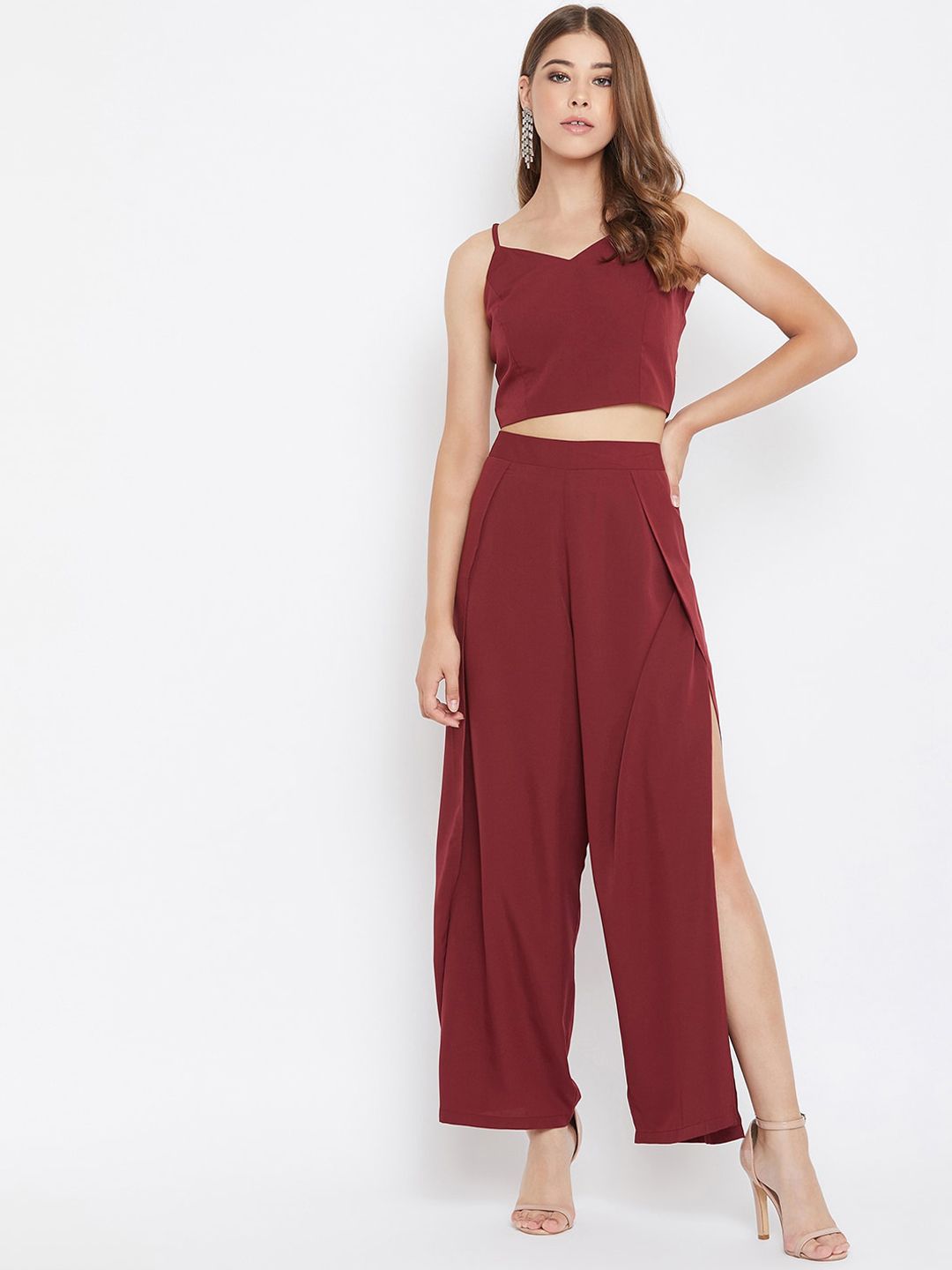 Berrylush Women Maroon Solid Two-Piece