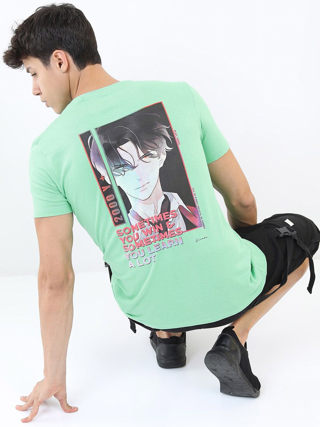 HIGHLANDER Men Green Printed Raw Edge Slim Fit T-shirt