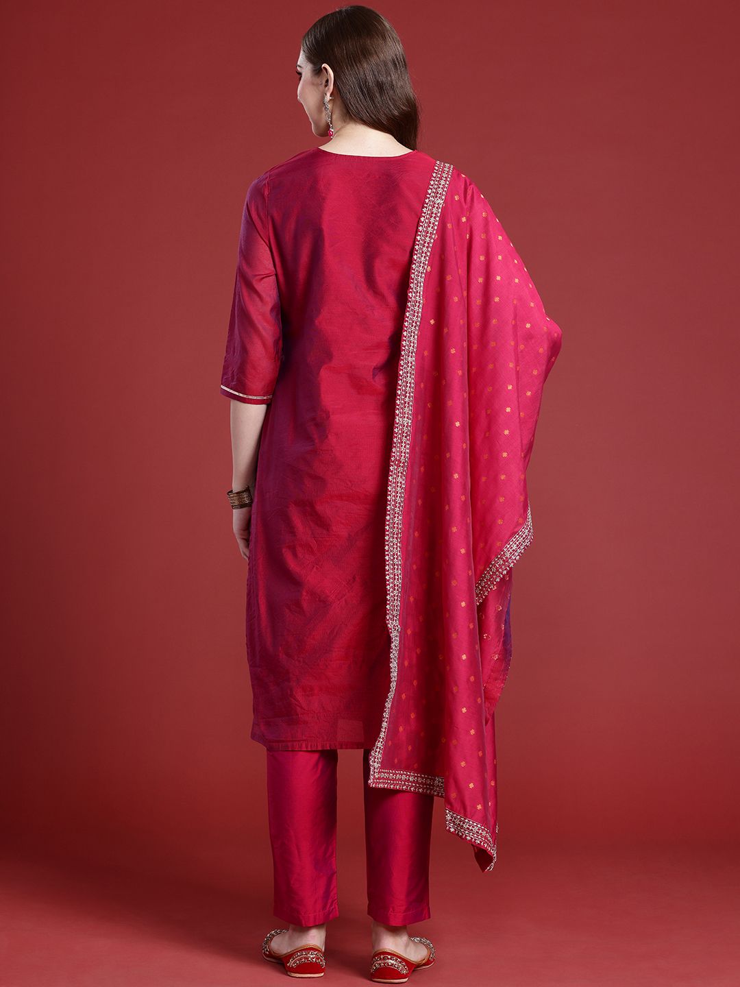 Anouk Women Ethnic Motifs Zari Work Yoke Design Regular Kurta With Trousers & Dupatta