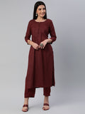 KALINI Striped Round Neck Straight Kurta With Trousers