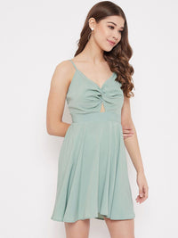 Berrylush Women Sea Green Solid Fit and Flare Dress