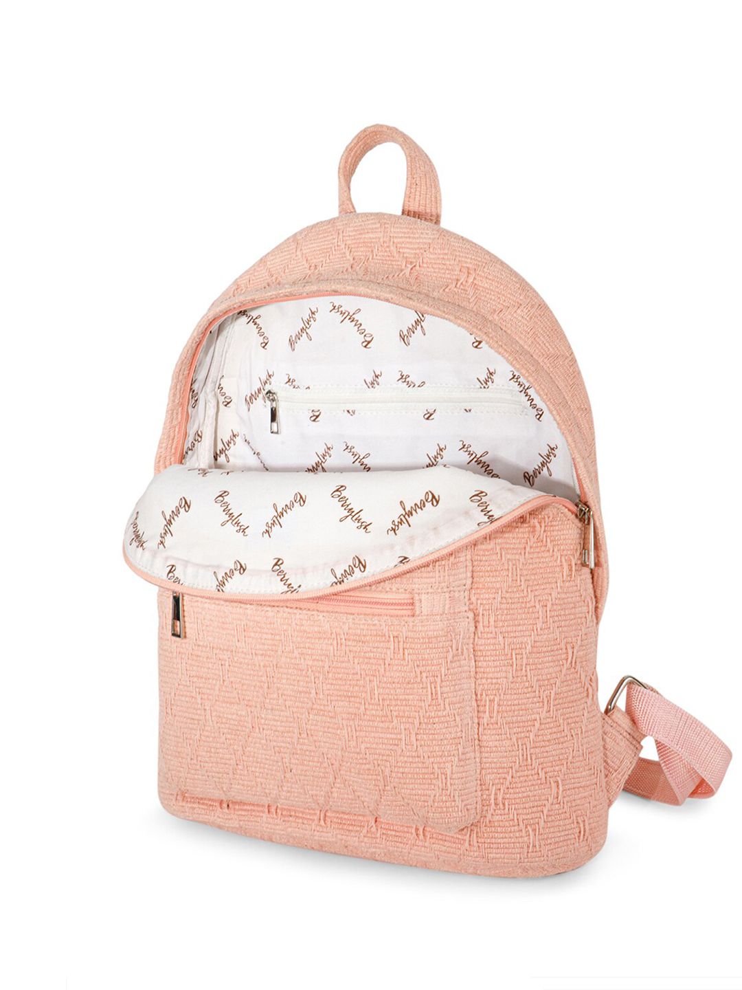 Berrylush Pink Women Textured Fabric Backpack