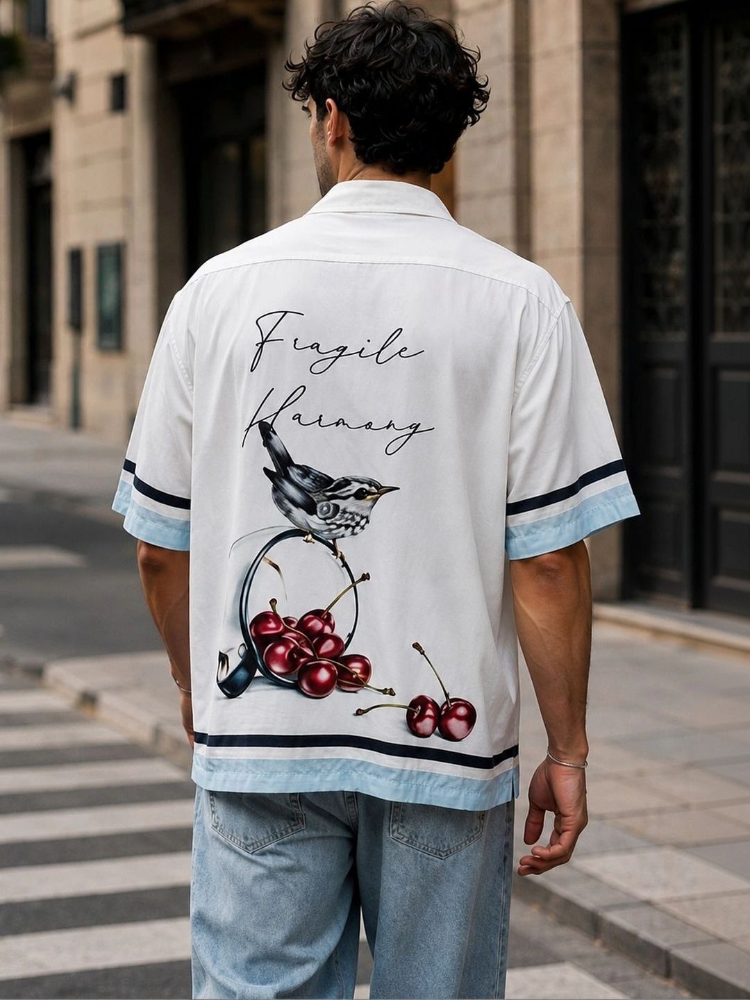Eszett Fragile Bird Graphic Cotton Short Sleeves Shirt