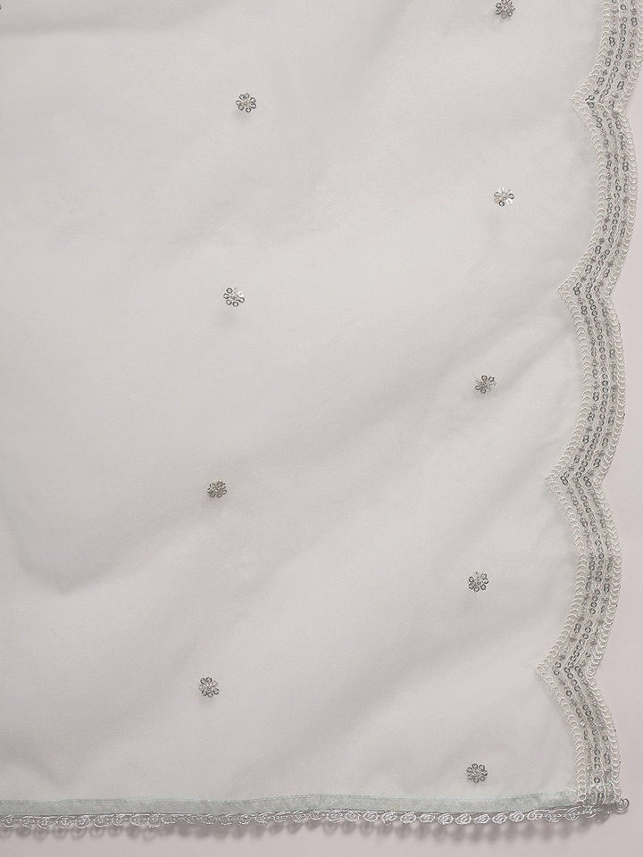 Indo Era Floral Embroidered Sequinned Straight Kurta With Trousers & Dupatta