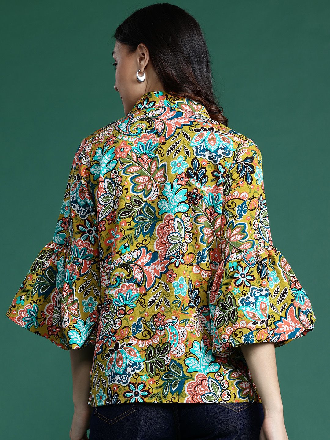 DressBerry Floral Opaque Printed Bell Sleeves Casual Shirt
