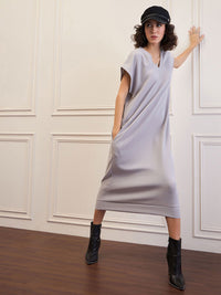 SASSAFRAS Women Midi V-Neck Sweater Dress