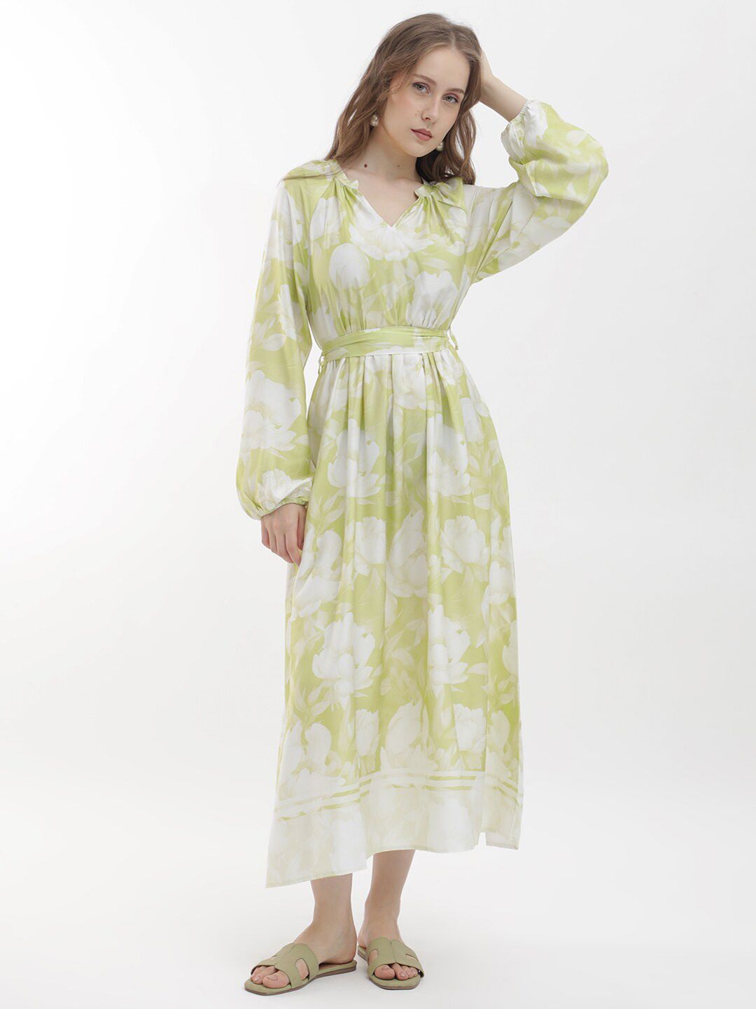 RAREISM Floral Printed Fit & Flare Midi Dress