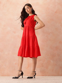 all about you Tie-Up Neck A-Line Tiered Midi Dress