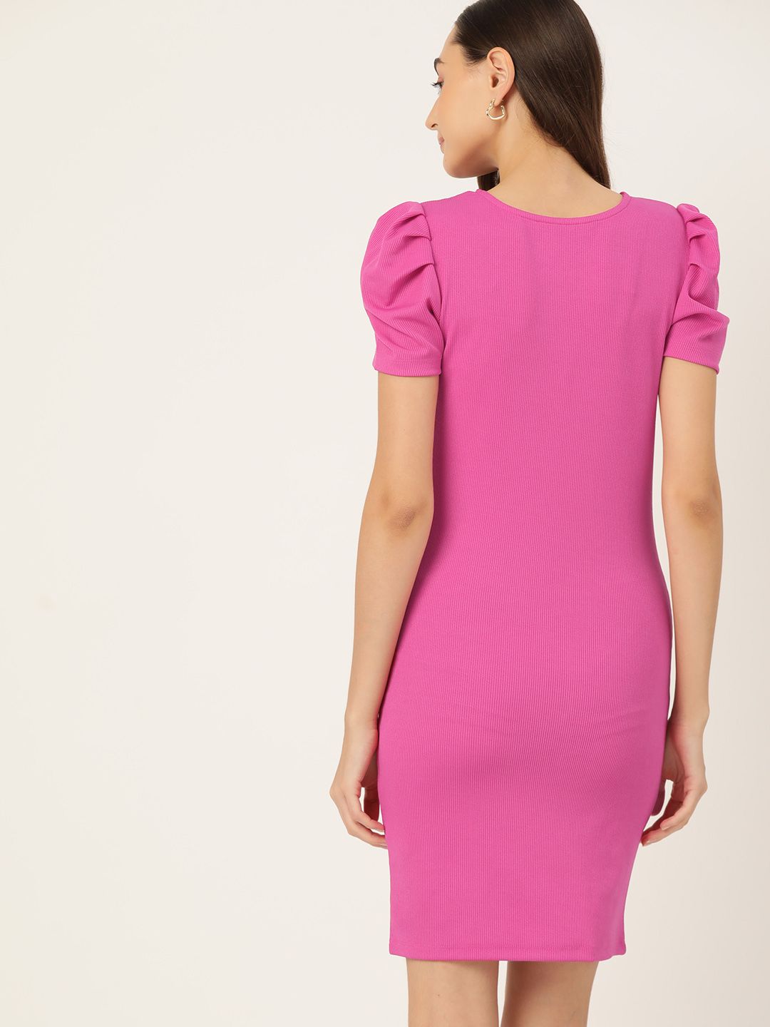 DressBerry Ribbed Detail Puff Sleeves Bodycon Mini Dress