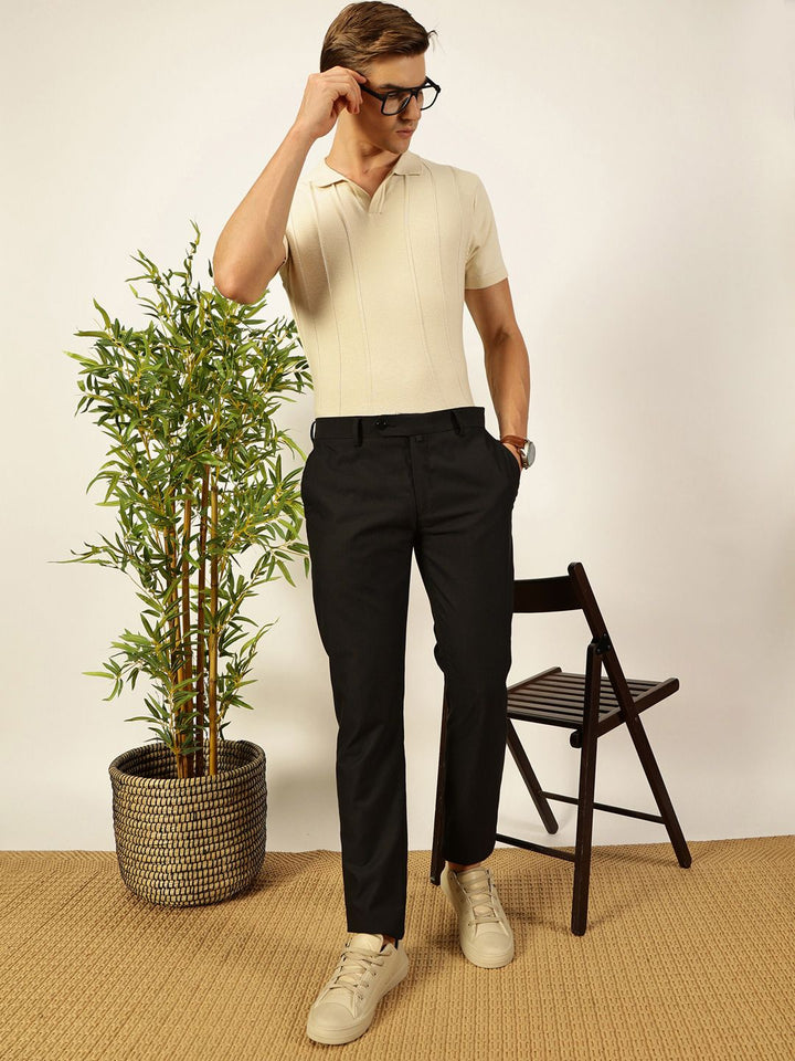 Thomas Scott Men Knit Striped Polo Collar Pure Cotton T-shirt