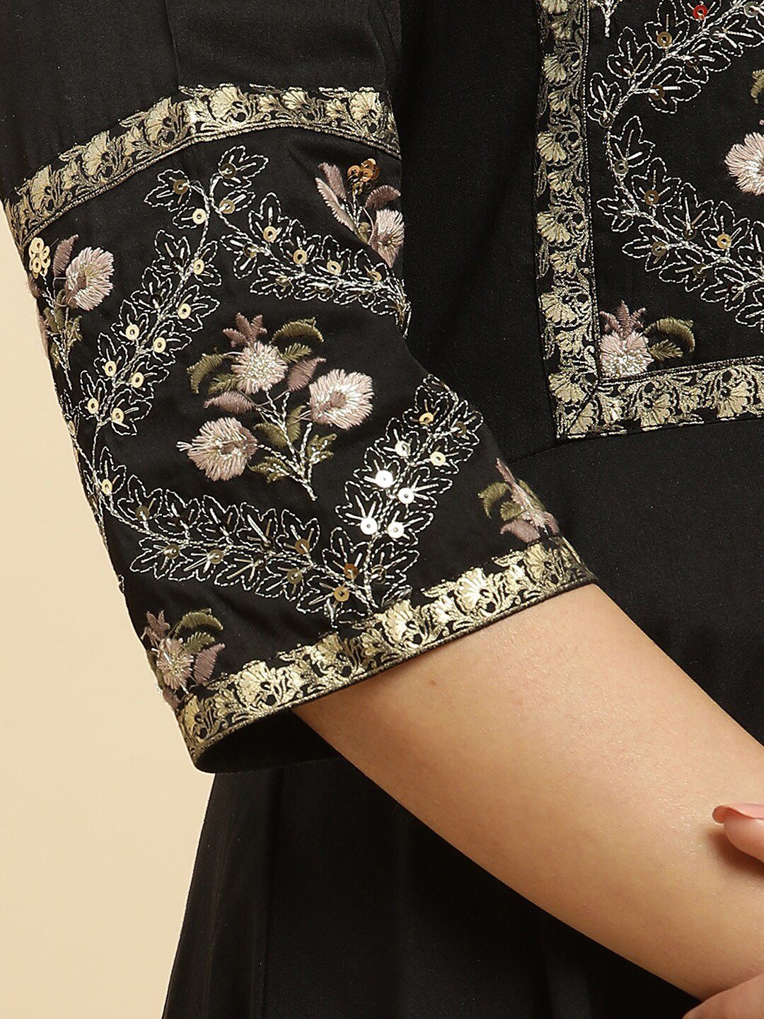 W Floral Embroidered Sequinned Ethnic Dress