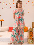 pspeaches Girls Floral Printed Pure Cotton Kurta With Sharara & Dupatta