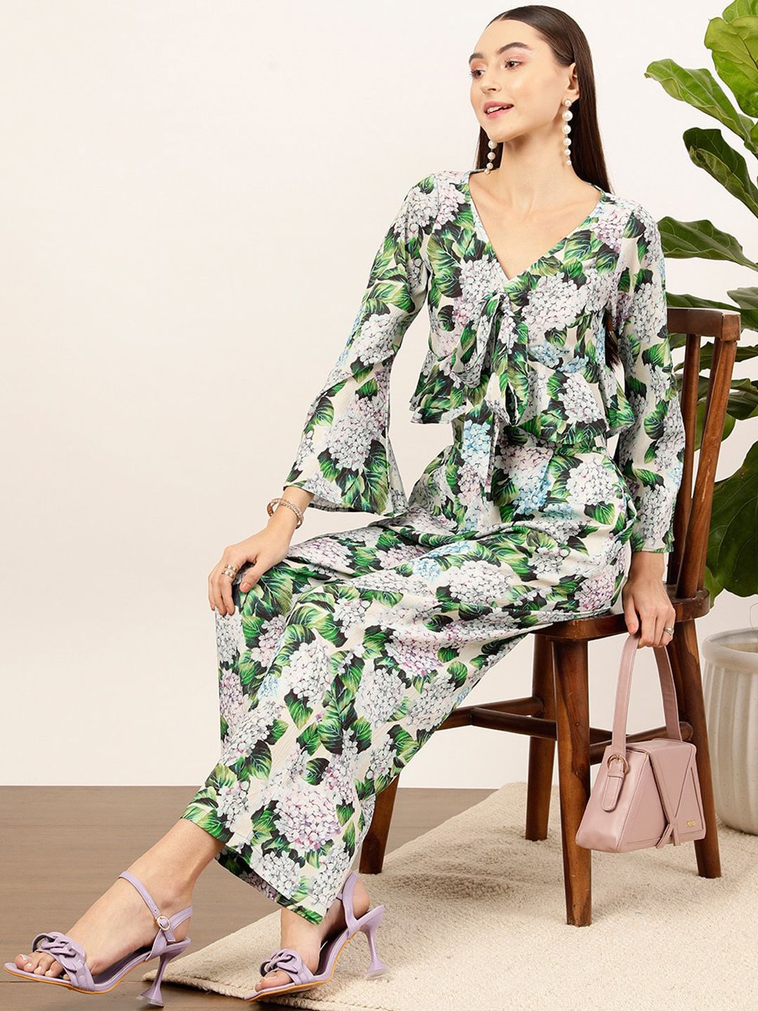 STREET 9 Green Floral Printed Top & Palazzos
