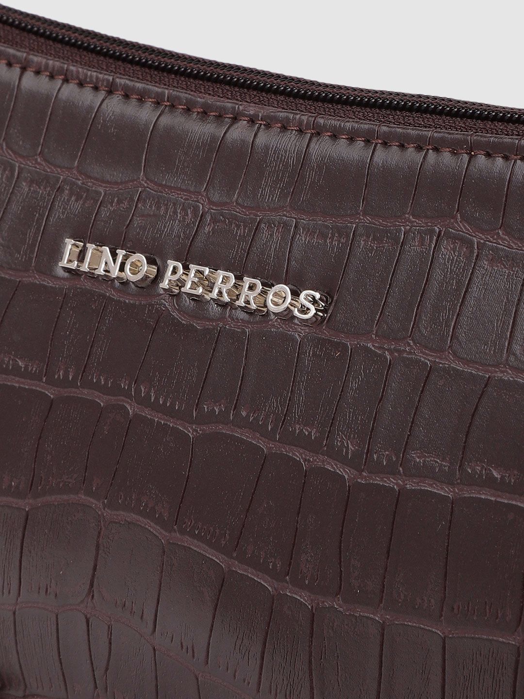 Lino Perros Coffee Brown Croc Textured Baguette Bag