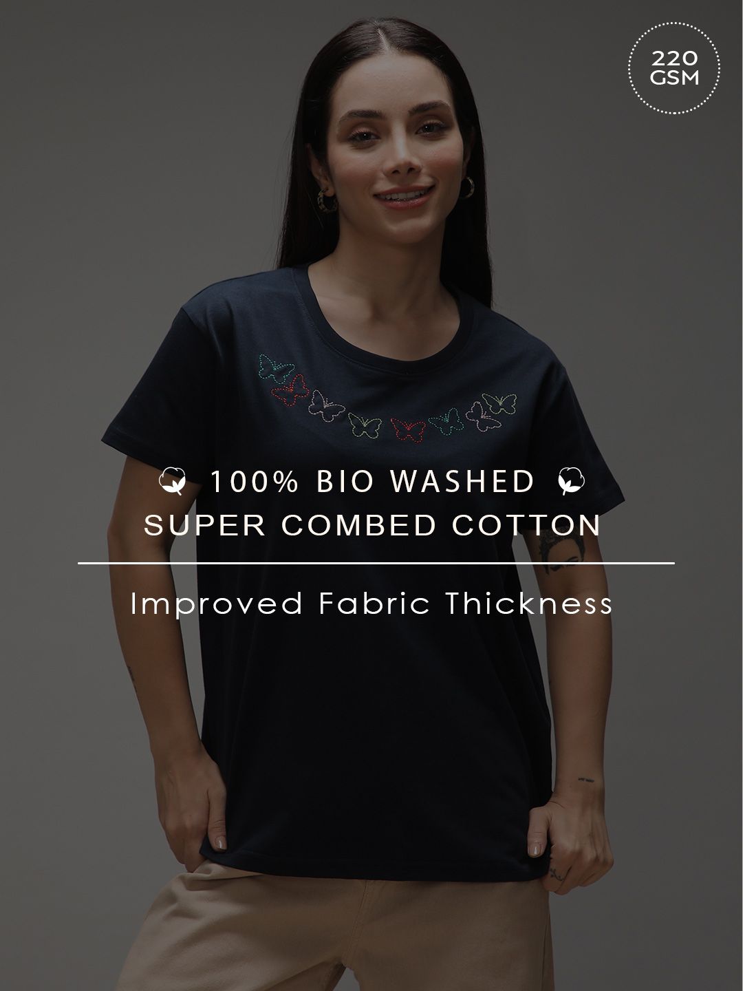 DILLINGER Women Short Sleeve Boxy Regular Embroidery Tshirt