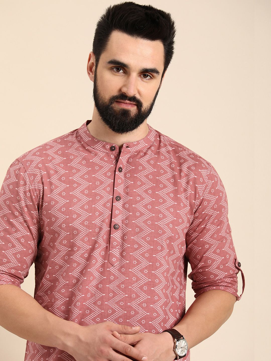 Anouk Men Geometric Printed Cotton Short Kurta