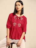 all about you Embroidered Tie-Up Neck Top
